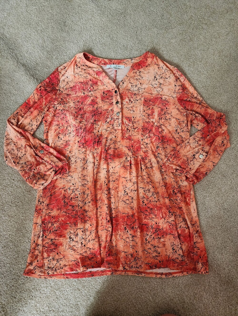 Studio Works Coral Orange Abstract Henley Tunic